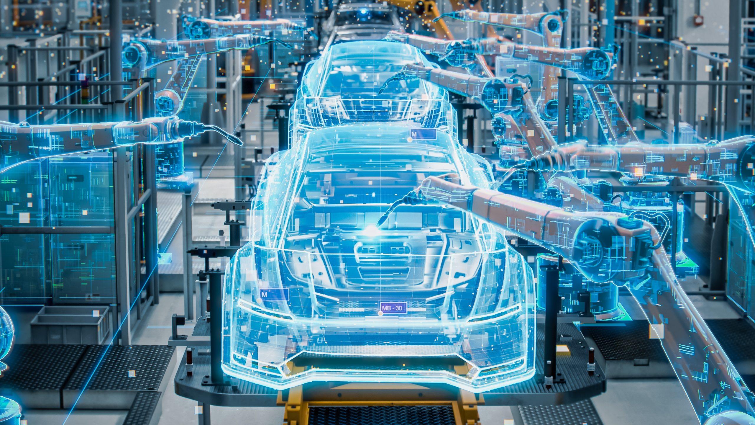 Front,View,Car,Factory,Digitalization:,Automated,Robot,Arm,Assembly,Line